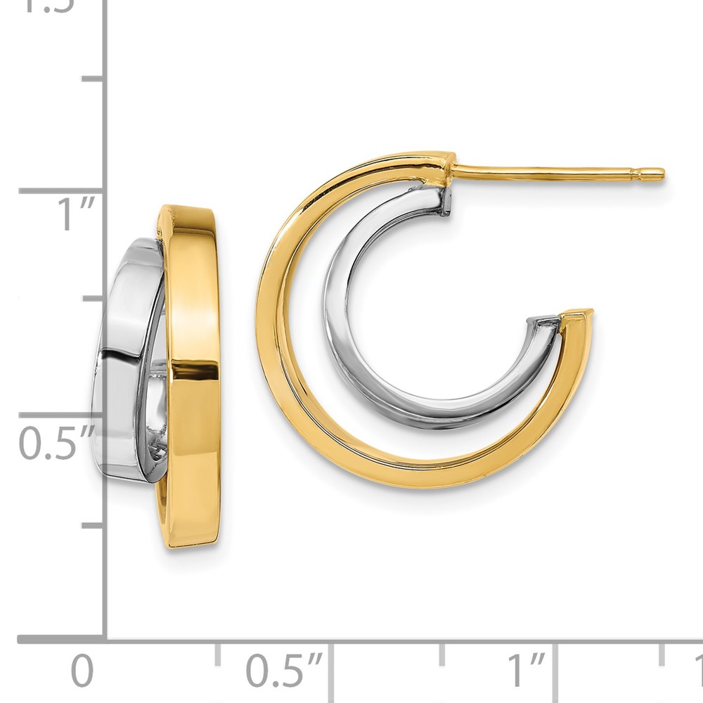 14K Two-Tone Gold Polished Hoop Earrings Image 3 Brummitt Jewelry Design Studio LLC Raleigh, NC