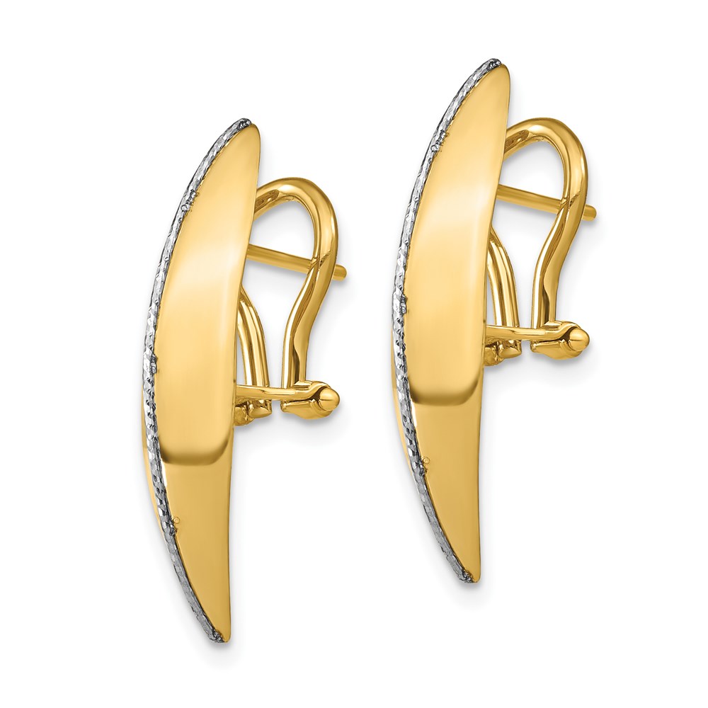 14K Two-Tone Gold Polished Textured Earrings Image 2 Brummitt Jewelry Design Studio LLC Raleigh, NC