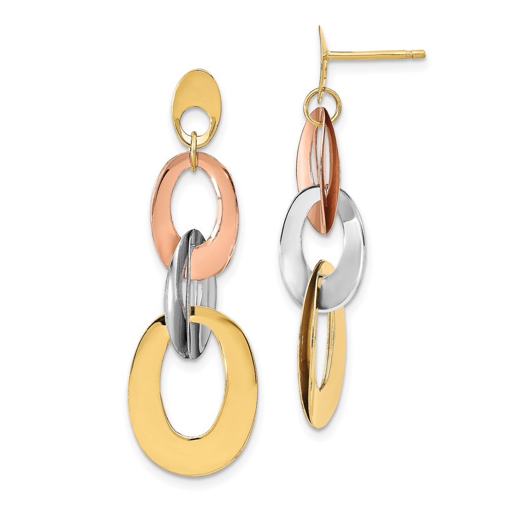14K Tri-Color Gold Polished Dangle Earrings Brummitt Jewelry Design Studio LLC Raleigh, NC