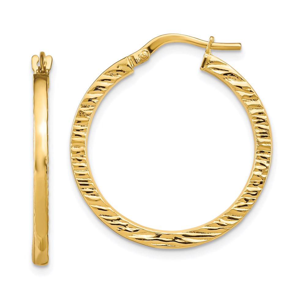 14k Yellow Gold Polished and Textured Hoop Earrings