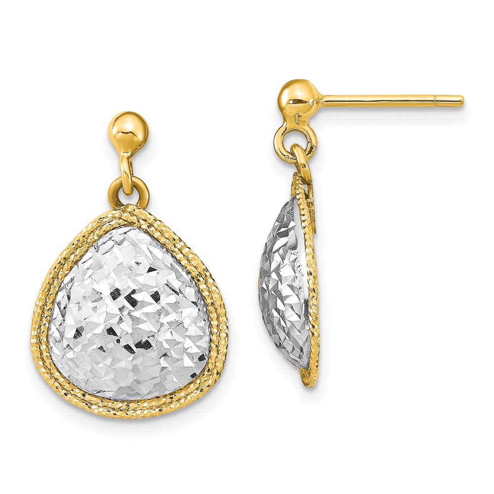 Mia Diamonds 14k Gold Two-tone Textured and Polished Heart Dangle Leverback Earrings 