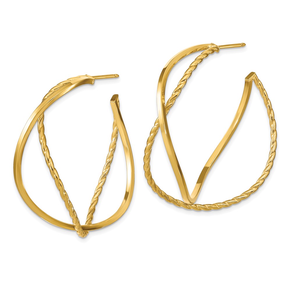 14K Yellow Gold Polished Textured Hoop Earrings Image 2 Brummitt Jewelry Design Studio LLC Raleigh, NC
