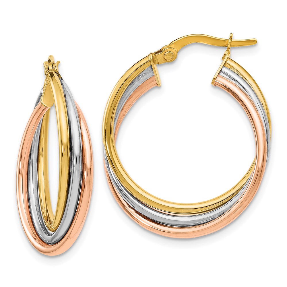 14K Tri-Color Gold Polished Textured Hoop Earrings Brummitt Jewelry Design Studio LLC Raleigh, NC