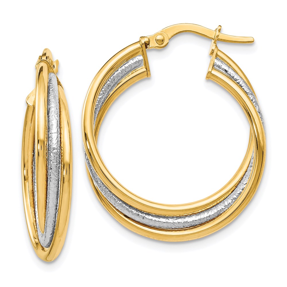 14K Two-Tone Gold Polished Textured Hoop Earrings Brummitt Jewelry Design Studio LLC Raleigh, NC