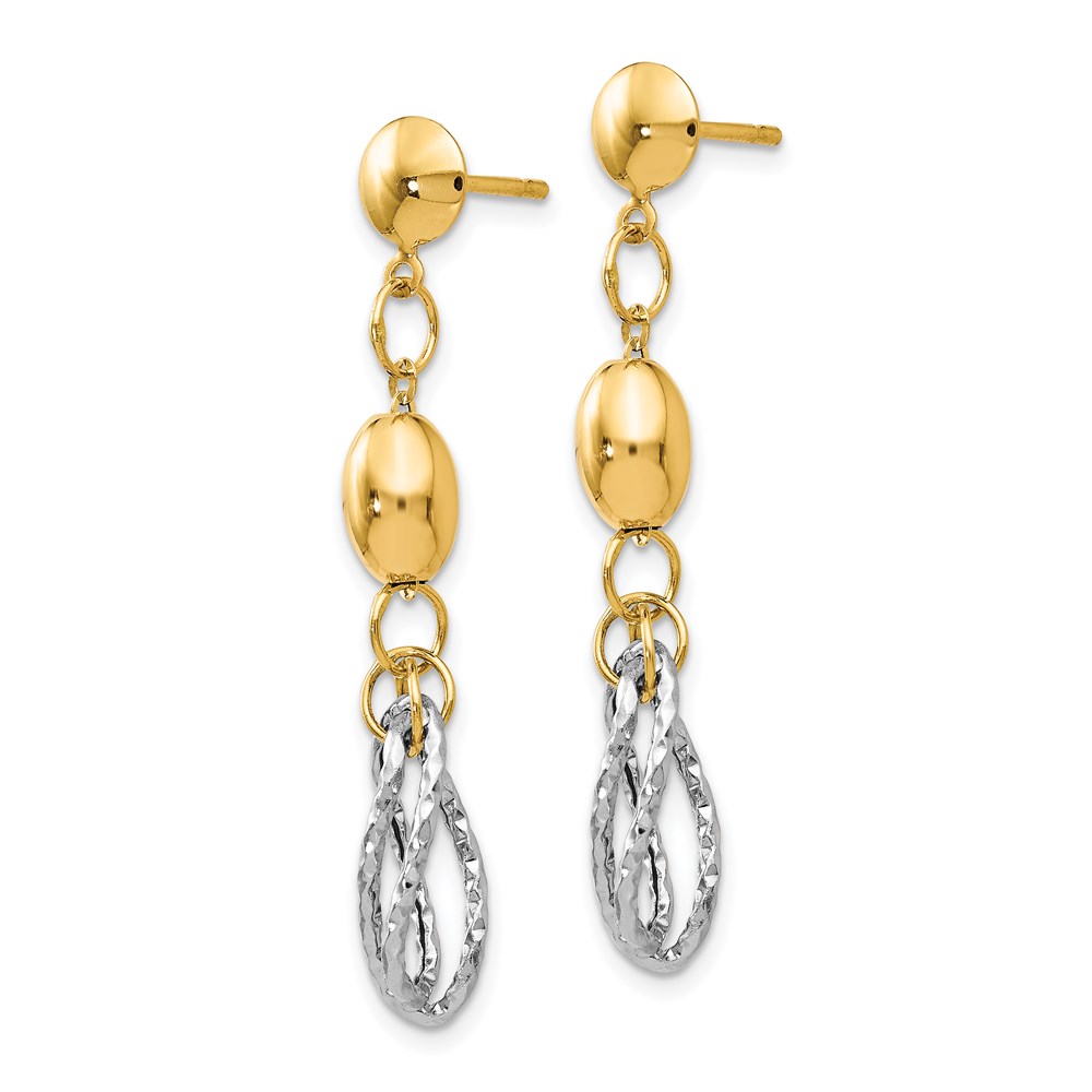 14K Two-Tone Gold Polished Textured Dangle Earrings Image 2 Brummitt Jewelry Design Studio LLC Raleigh, NC