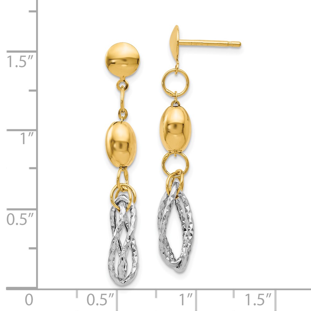 14K Two-Tone Gold Polished Textured Dangle Earrings Image 3 Brummitt Jewelry Design Studio LLC Raleigh, NC