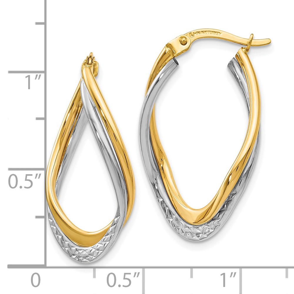 14K Two-Tone Gold Polished Textured Hoop Earrings Image 3 Brummitt Jewelry Design Studio LLC Raleigh, NC