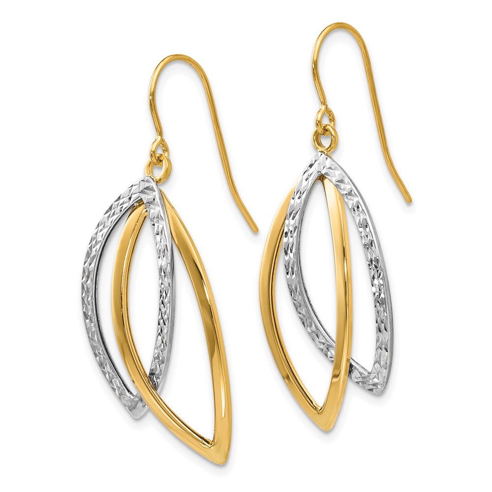14K Two-Tone Gold Polished Textured Earrings Image 2 Brummitt Jewelry Design Studio LLC Raleigh, NC