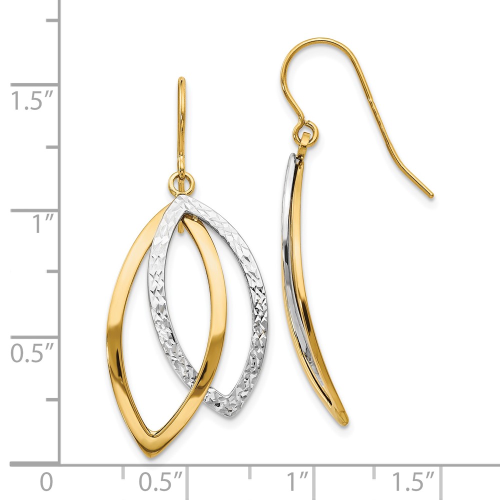14K Two-Tone Gold Polished Textured Earrings Image 3 Raleigh Diamond Fine Jewelry Raleigh, NC