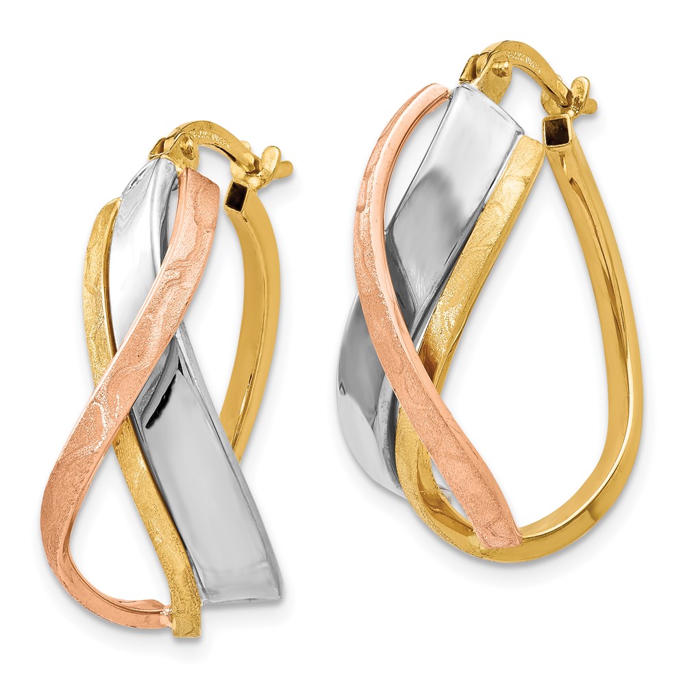 14K Tri-Color Gold Polished Hoop Earrings Image 2 Brummitt Jewelry Design Studio LLC Raleigh, NC