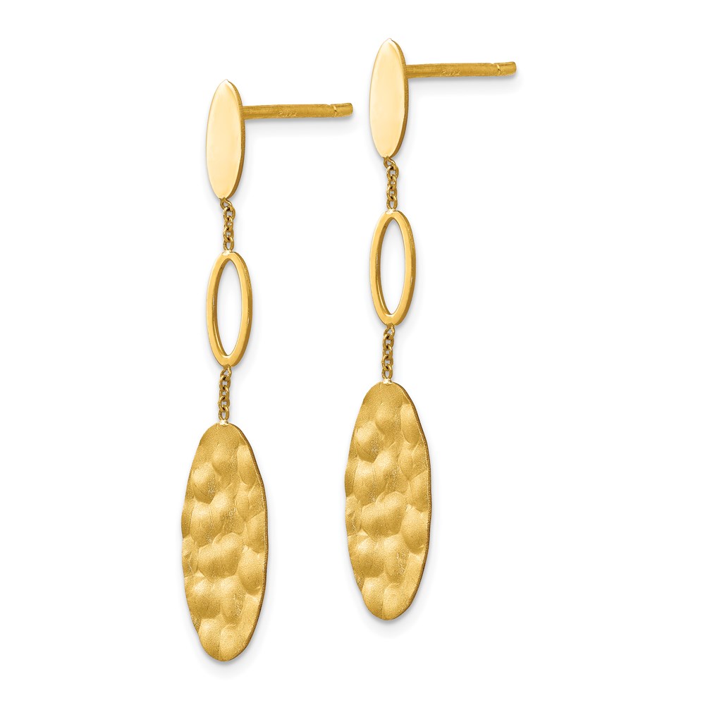 14K Yellow Gold Polished Textured Dangle Earrings Image 2 Raleigh Diamond Fine Jewelry Raleigh, NC