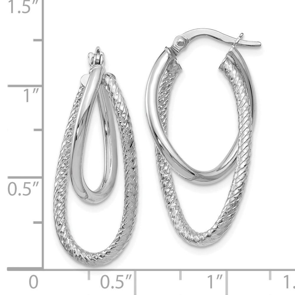 14K White Gold Polished Textured Hoop Earrings Image 3 Brummitt Jewelry Design Studio LLC Raleigh, NC