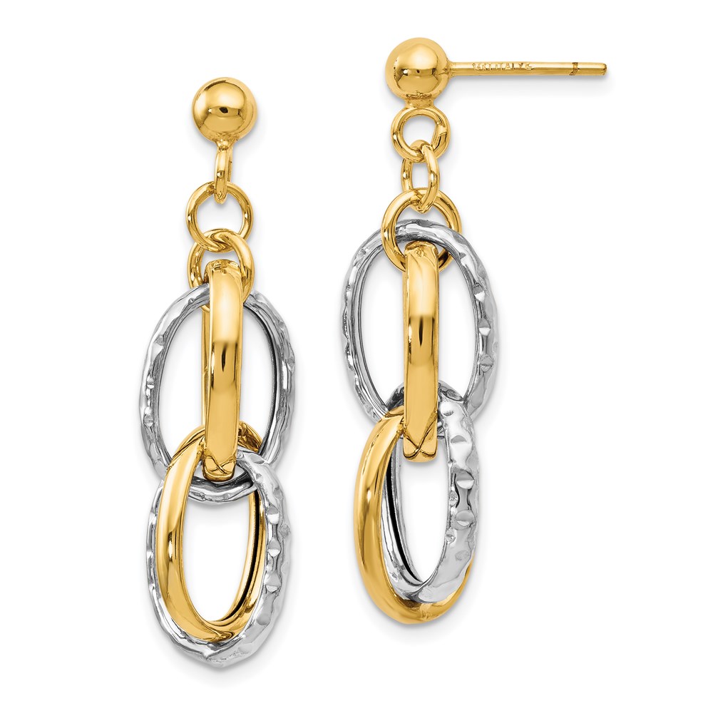 14K Two-Tone Gold Polished Textured Dangle Earrings Brummitt Jewelry Design Studio LLC Raleigh, NC