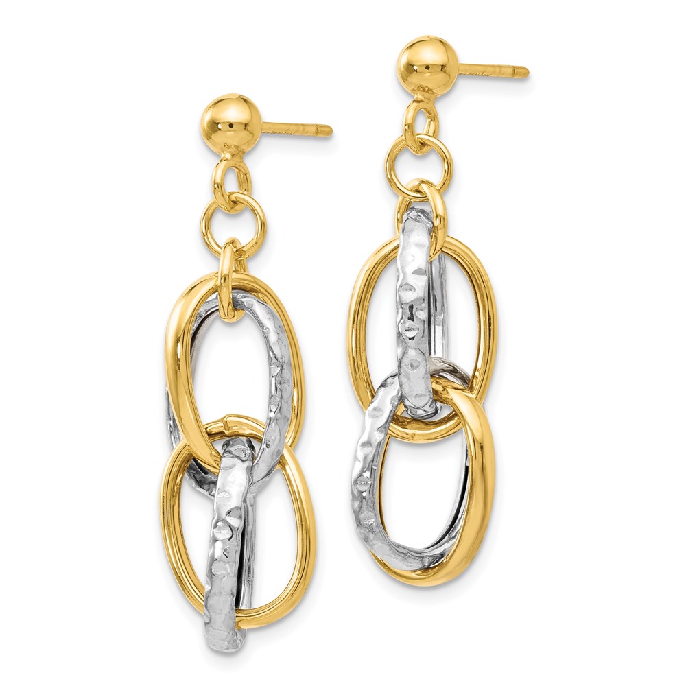 14K Two-Tone Gold Polished Textured Dangle Earrings Image 2 Raleigh Diamond Fine Jewelry Raleigh, NC