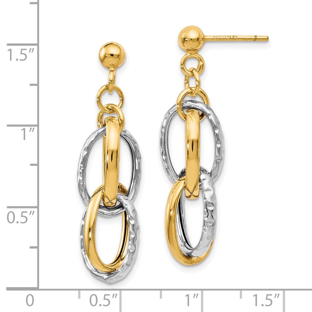 14K Two-Tone Gold Polished Textured Dangle Earrings Image 3 Raleigh Diamond Fine Jewelry Raleigh, NC