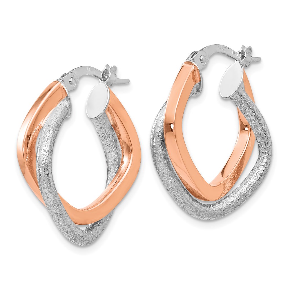 14K Two-Tone Gold Polished Textured Hoop Earrings Image 2 Brummitt Jewelry Design Studio LLC Raleigh, NC