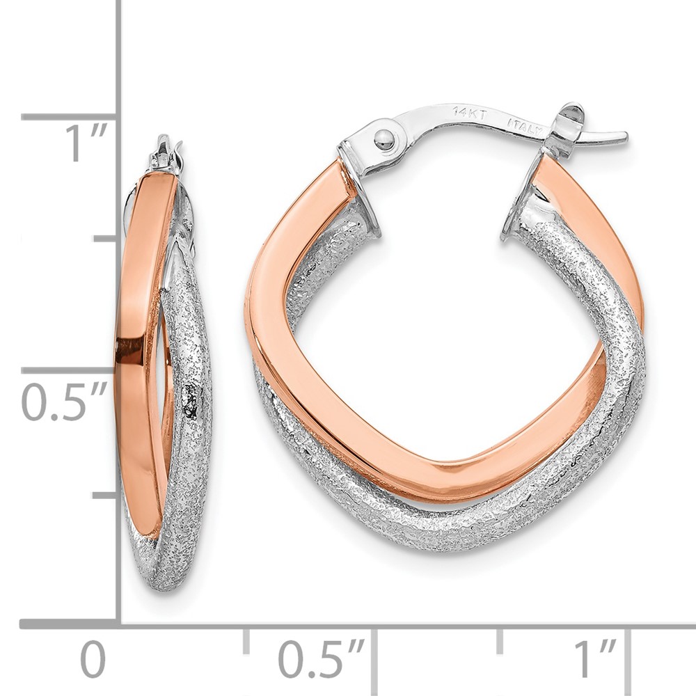 14K Two-Tone Gold Polished Textured Hoop Earrings Image 3 Brummitt Jewelry Design Studio LLC Raleigh, NC