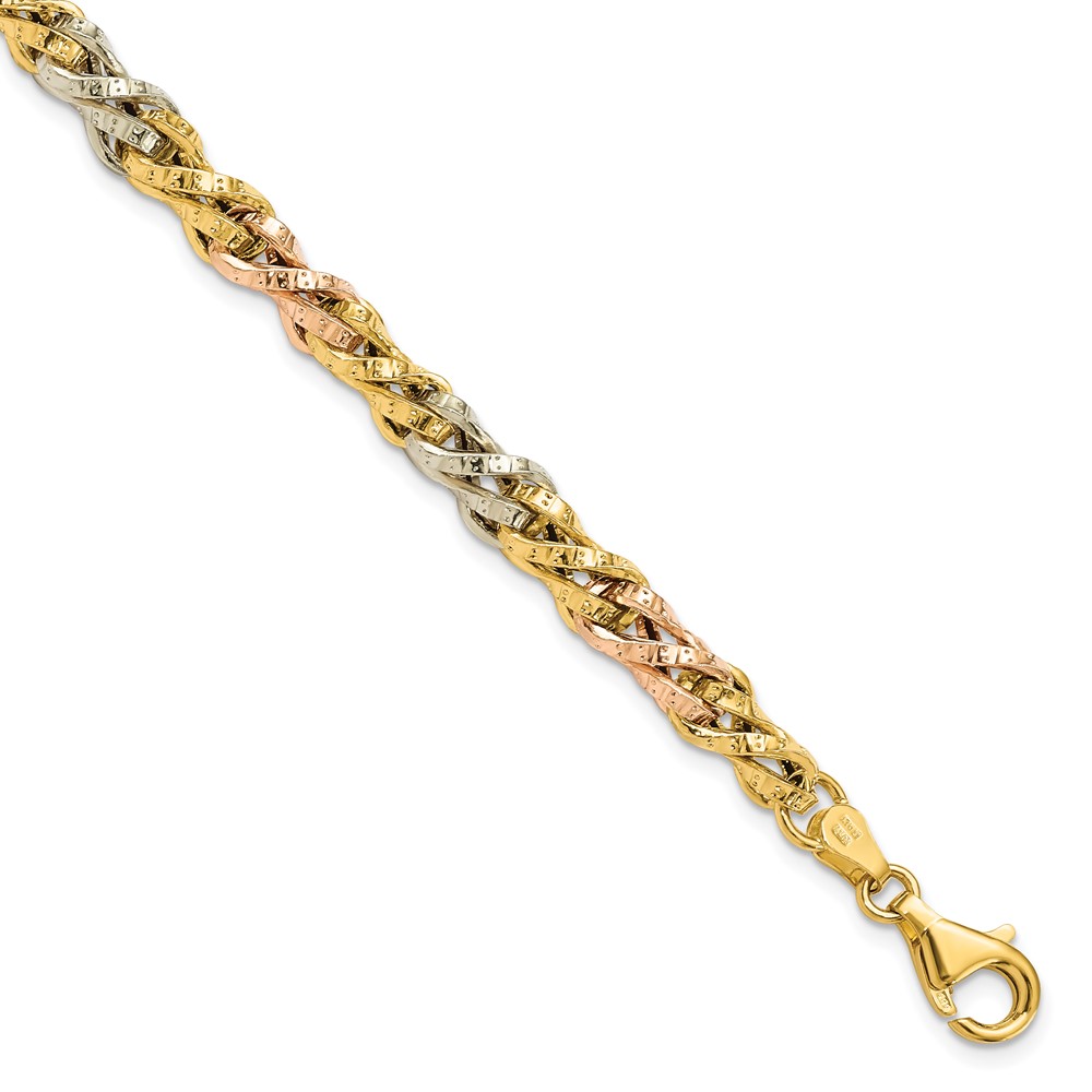 14K Tri-Color Gold Textured Link Bracelet Lennon's W.B. Wilcox Jewelers New Hartford, NY