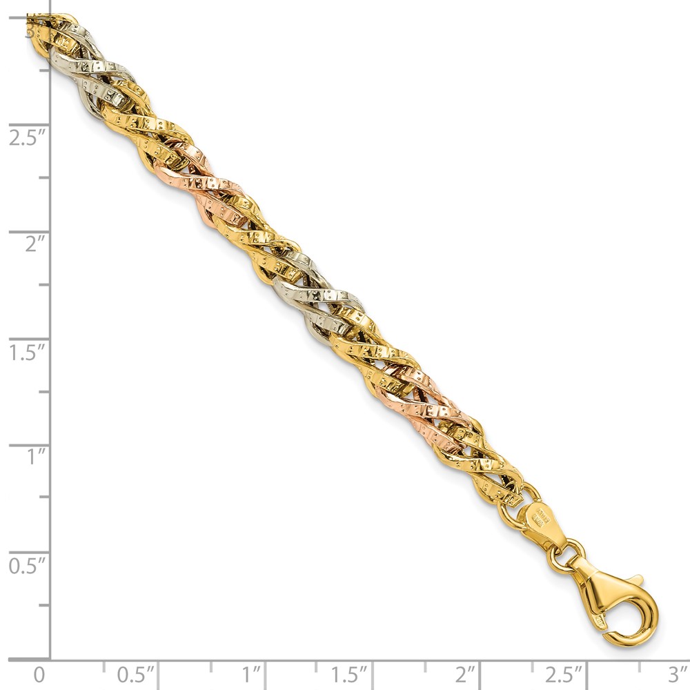 14K Tri-Color Gold Textured Link Bracelet Image 2 Raleigh Diamond Fine Jewelry Raleigh, NC