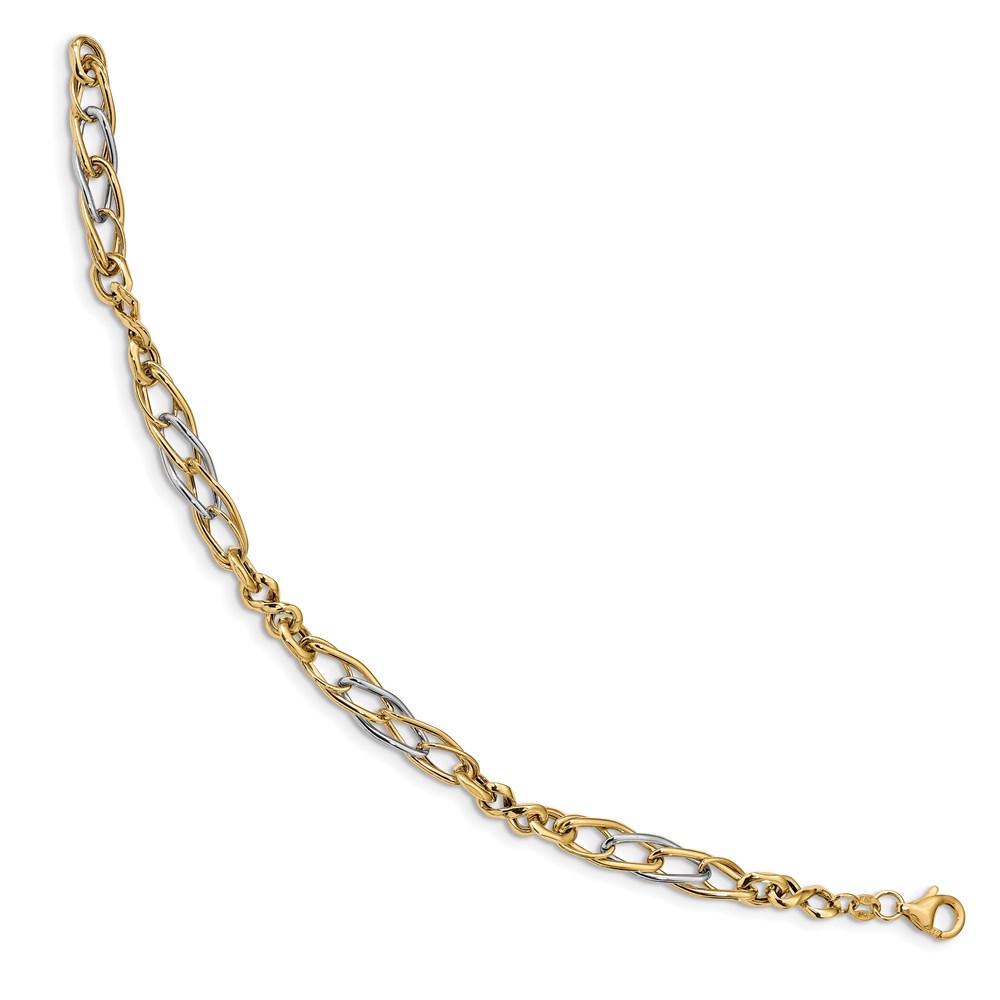 14K Two-Tone Gold Polished Link Bracelet Image 3 Raleigh Diamond Fine Jewelry Raleigh, NC