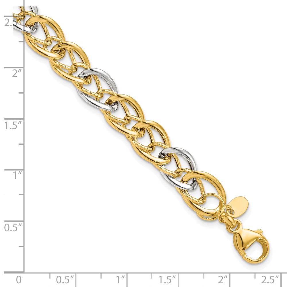 14K Two-Tone Gold Polished Textured Link Bracelet Image 3 Lennon's W.B. Wilcox Jewelers New Hartford, NY