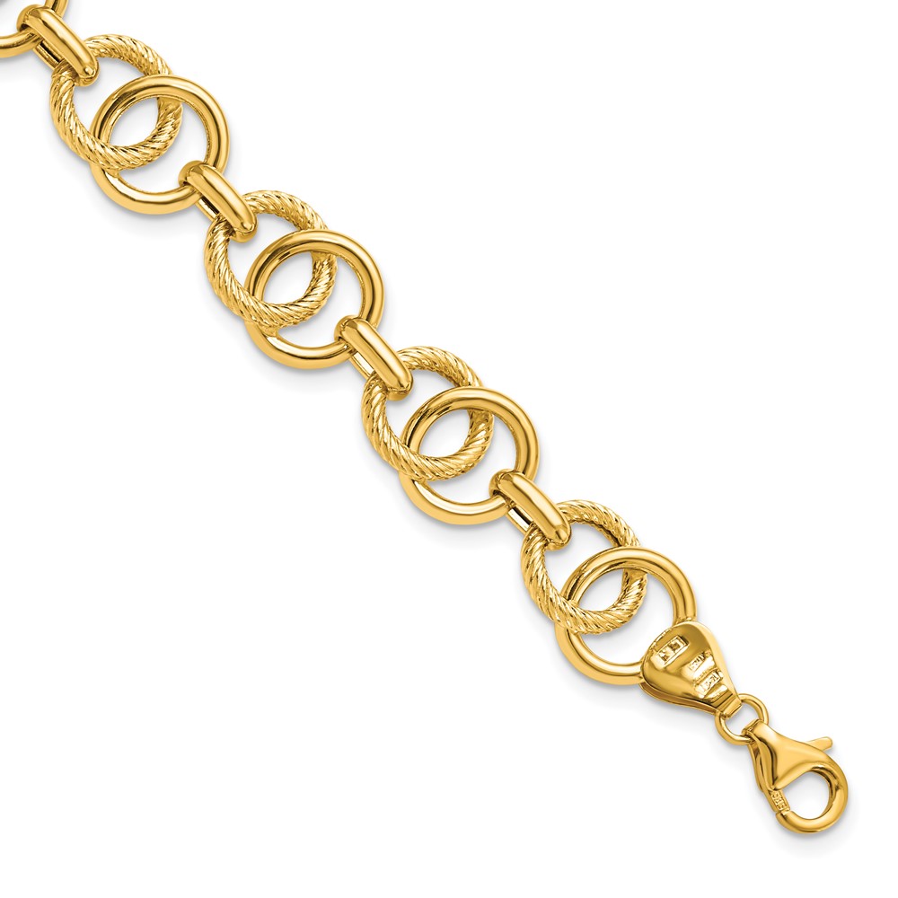 14K Yellow Gold Polished Textured Link Bracelet Biondi Diamond Jewelers Aurora, CO