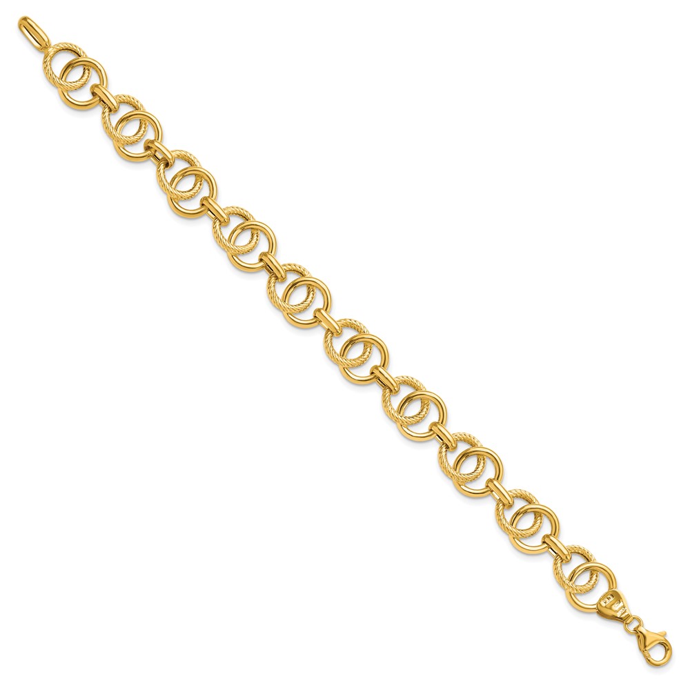14K Yellow Gold Polished Textured Link Bracelet Image 2 Diamonds Direct St. Petersburg, FL