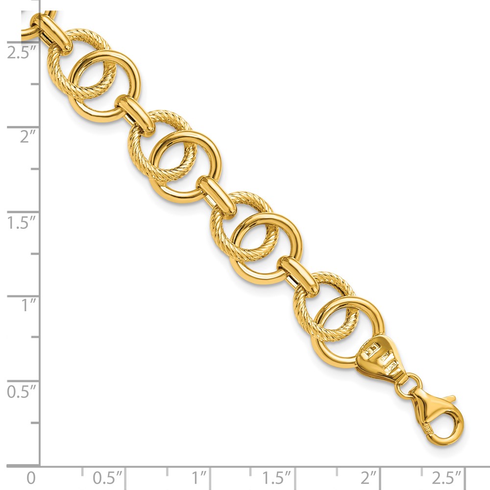 14K Yellow Gold Polished Textured Link Bracelet Image 3 Diamonds Direct St. Petersburg, FL