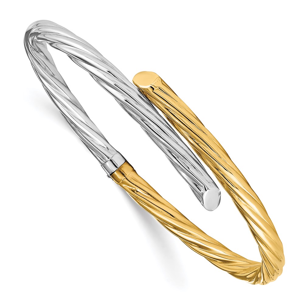 14K Two-Tone Gold Polished Twisted Bangle Bracelet Raleigh Diamond Fine Jewelry Raleigh, NC
