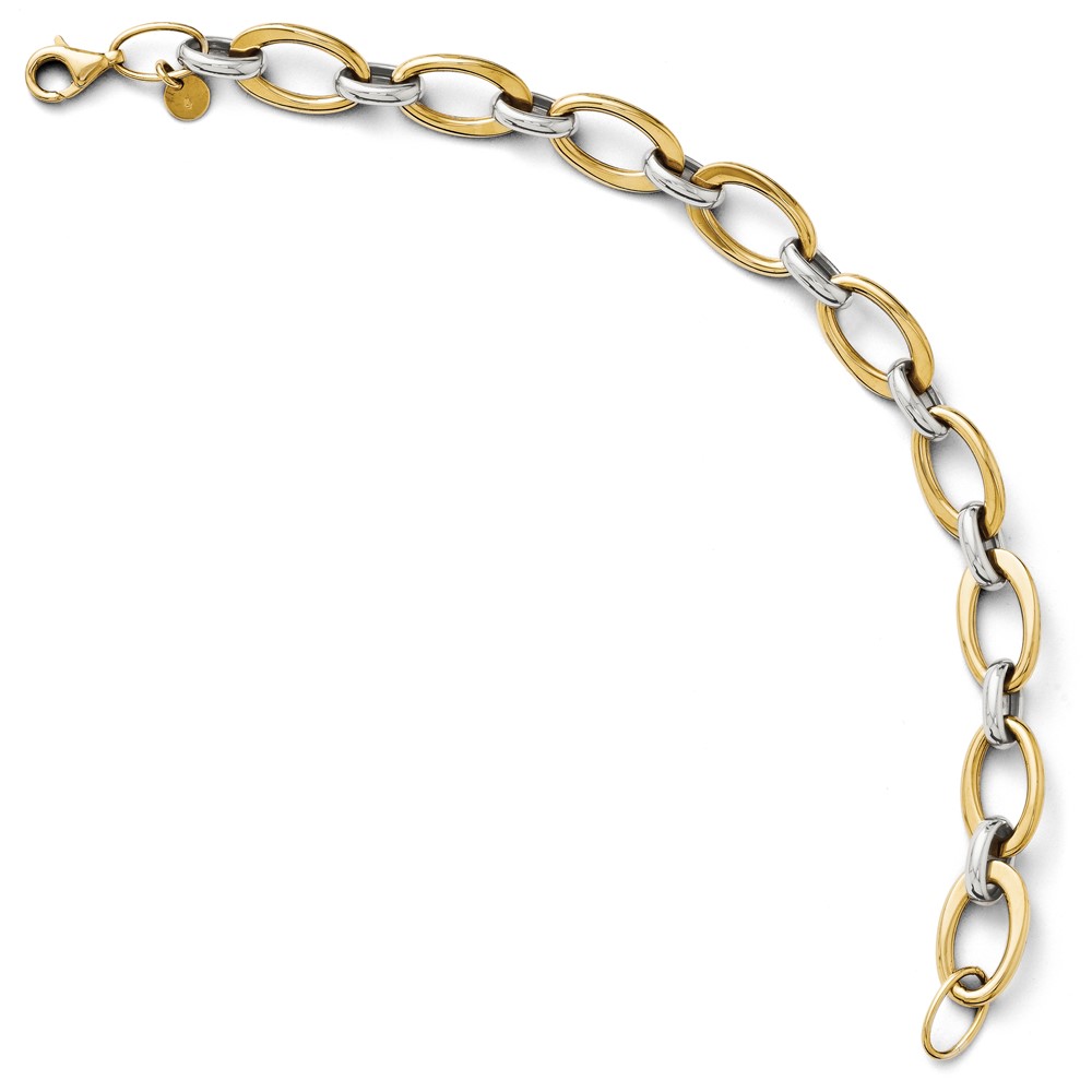 14K Two-Tone Gold Polished Link Bracelet by Leslie