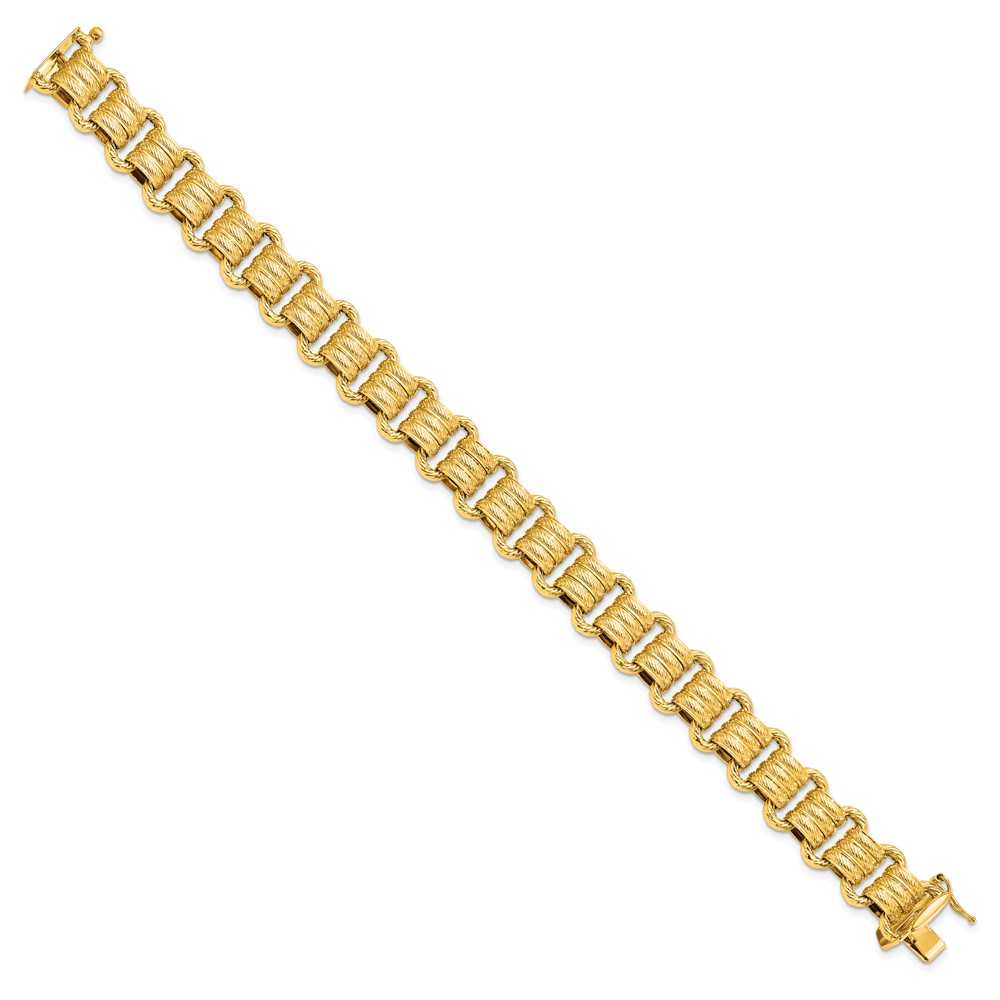 14K Yellow Gold Polished Textured Link Bracelet Image 2 Lennon's W.B. Wilcox Jewelers New Hartford, NY