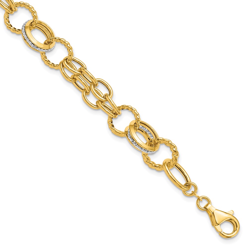 14K Two-Tone Gold Polished Textured Bracelet Raleigh Diamond Fine Jewelry Raleigh, NC