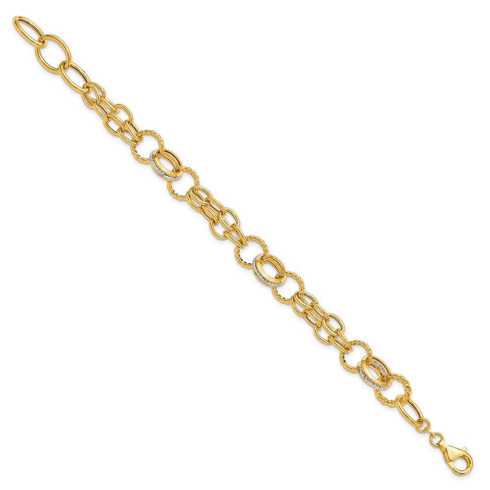 14K Two-Tone Gold Polished Textured Bracelet Image 2 Raleigh Diamond Fine Jewelry Raleigh, NC