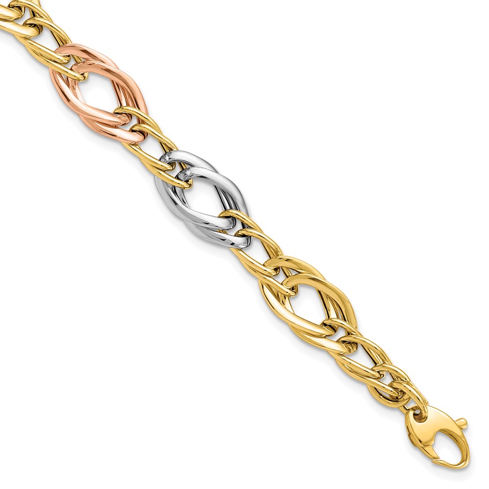 14K Tri-Color Gold Polished Link Bracelet Lennon's W.B. Wilcox Jewelers New Hartford, NY