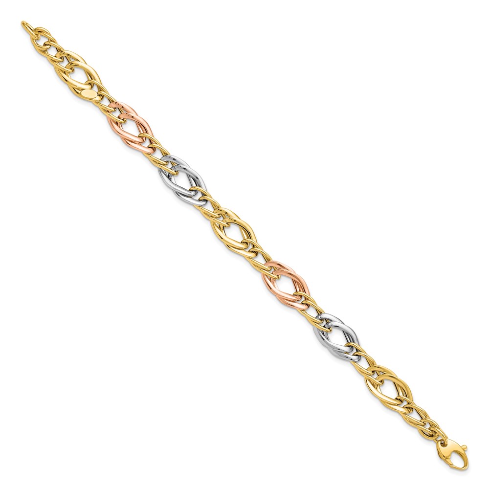 14K Tri-Color Gold Polished Link Bracelet Image 2 Johnson Jewellers Lindsay, ON