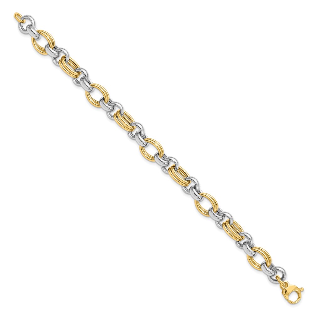 14K Two-Tone Gold Polished Link Bracelet Image 2 Raleigh Diamond Fine Jewelry Raleigh, NC