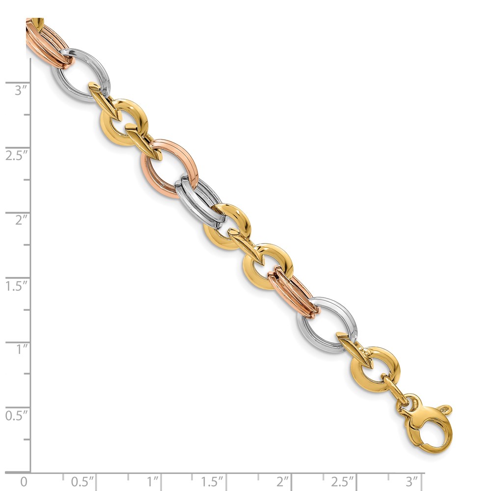 14K Tri-Color Gold Polished Link Bracelet LF1323-7.75 | Lake 