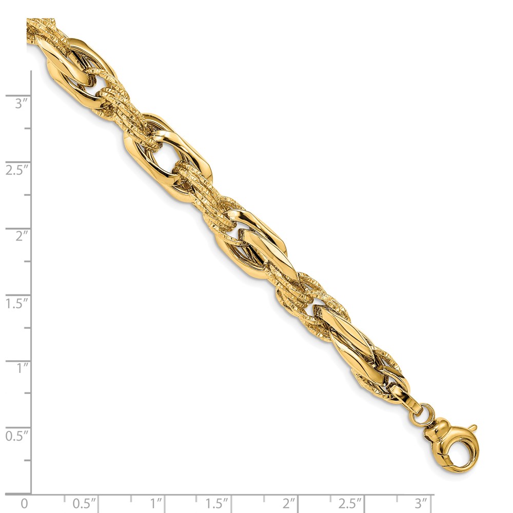 14K Yellow Gold Polished Textured Bracelet Image 3 Johnson Jewellers Lindsay, ON