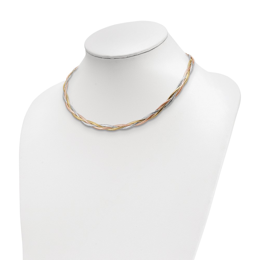 14K Tri-Color Gold Polished Textured Necklace Image 2 Johnson Jewellers Lindsay, ON