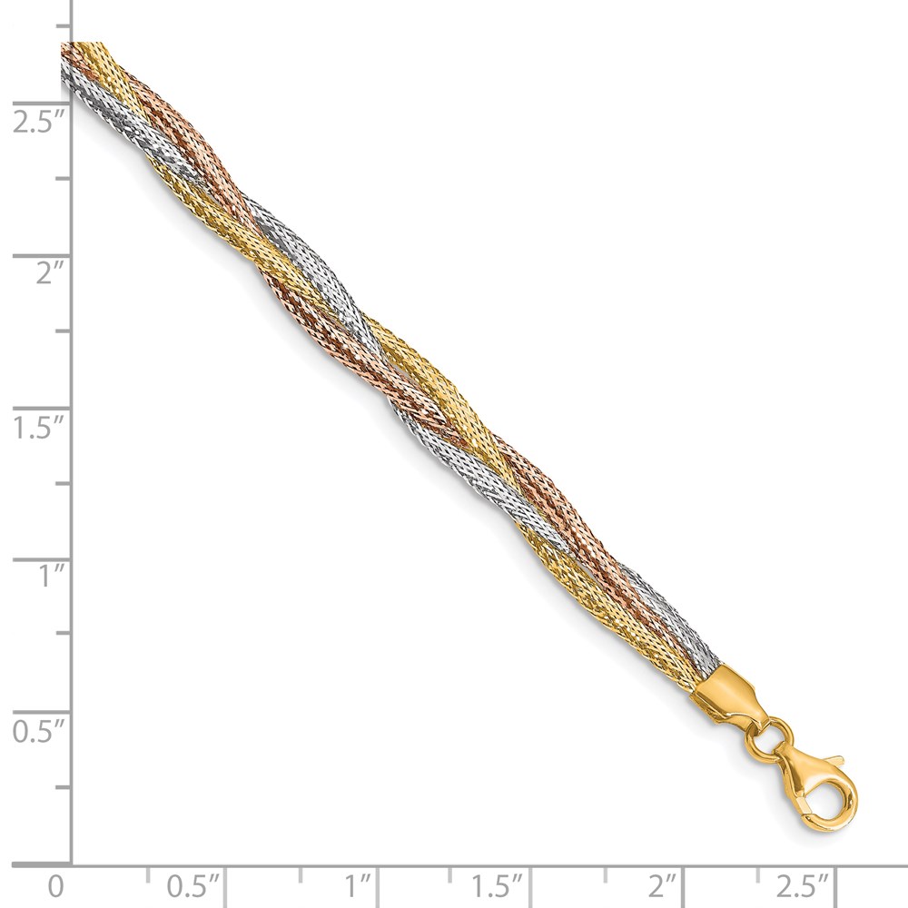 14K Tri-Color Gold Polished Textured Bracelet Image 2 Raleigh Diamond Fine Jewelry Raleigh, NC