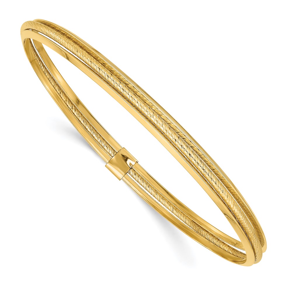 14K Yellow Gold Polished Textured Bangle Bracelet Johnson Jewellers Lindsay, ON