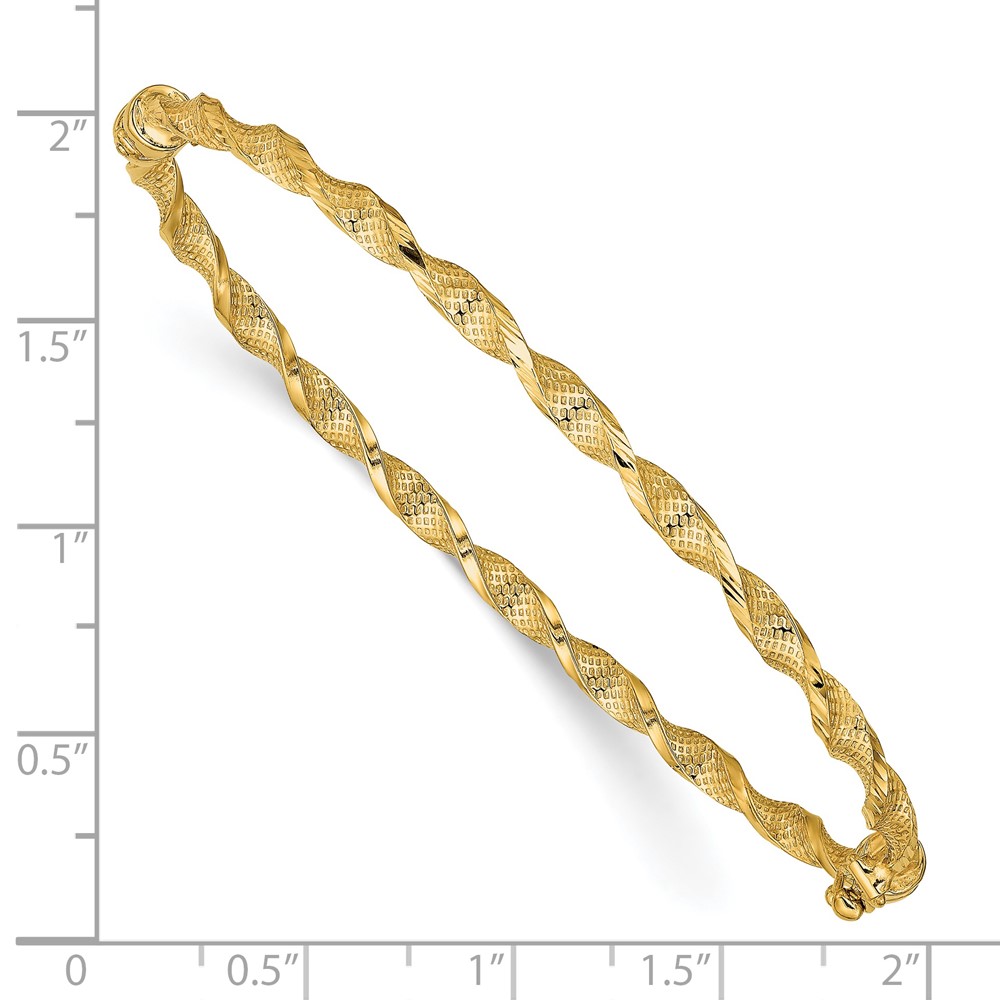 14K Yellow Gold Polished Textured Twisted  Bangle Bracelet Image 2 Raleigh Diamond Fine Jewelry Raleigh, NC