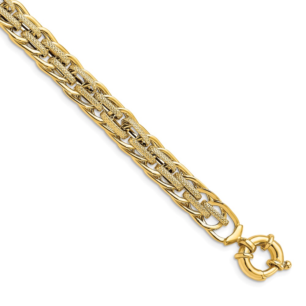 14K Yellow Gold Polished Textured Link Bracelet Lennon's W.B. Wilcox Jewelers New Hartford, NY