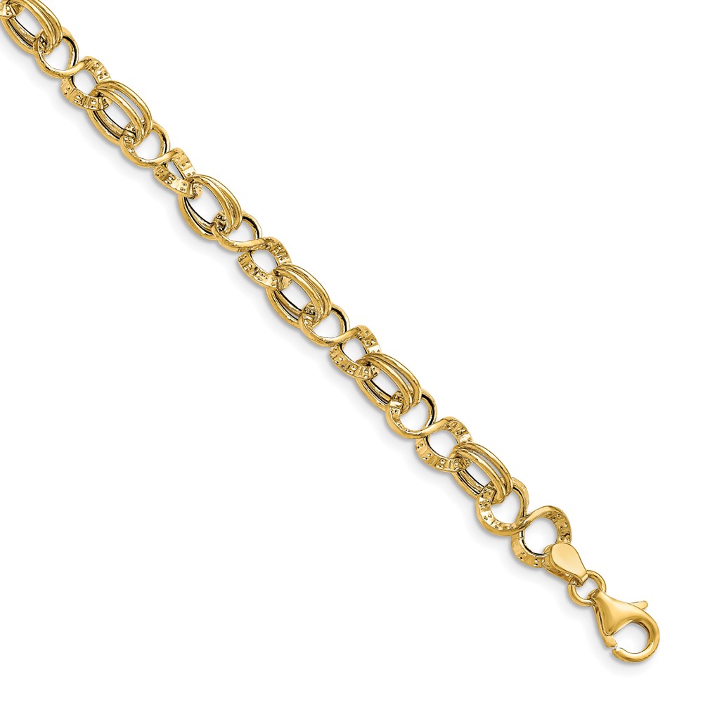 14K Yellow Gold Polished Textured Link Bracelet Raleigh Diamond Fine Jewelry Raleigh, NC