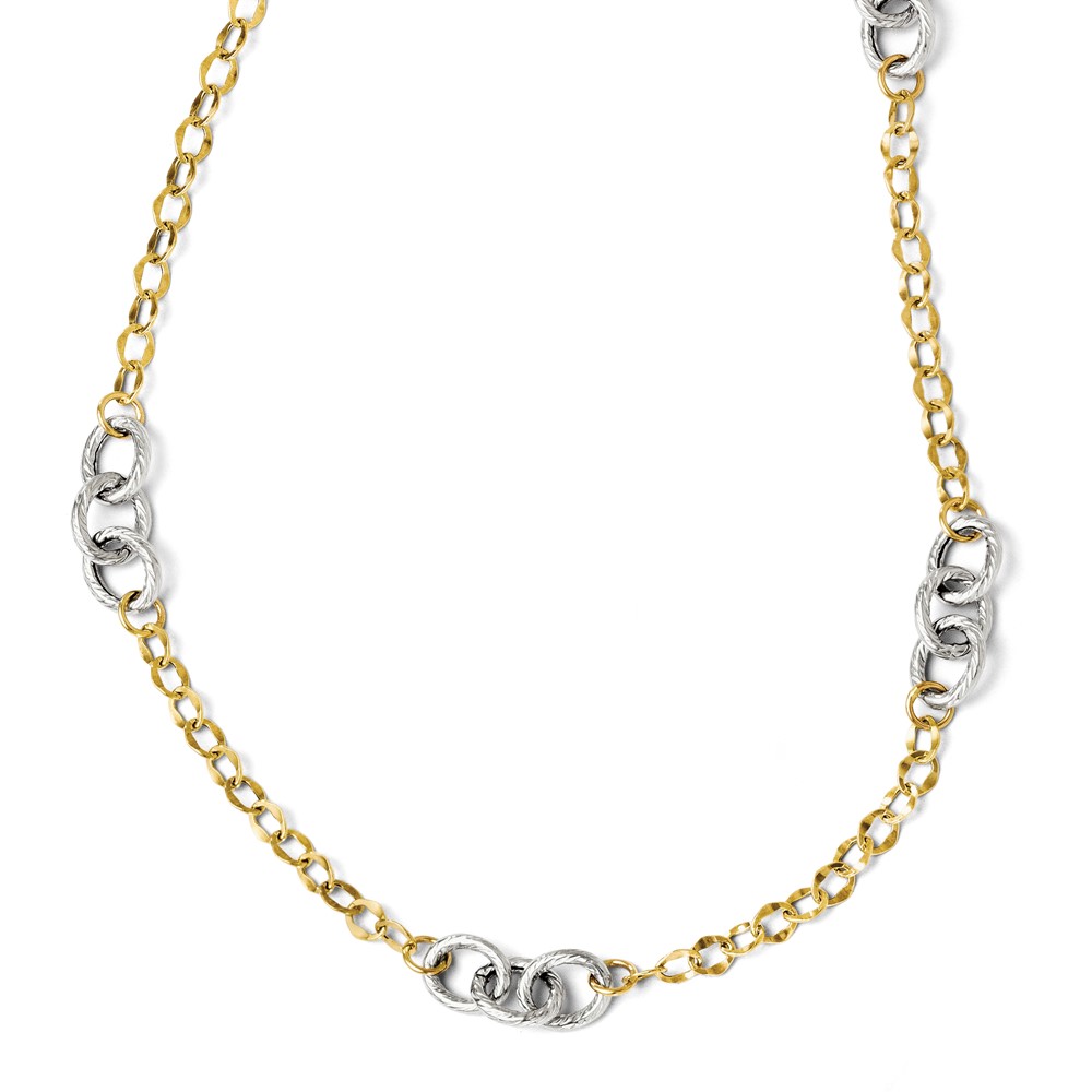 14K Two-Tone Gold Polished Textured Necklace Raleigh Diamond Fine Jewelry Raleigh, NC