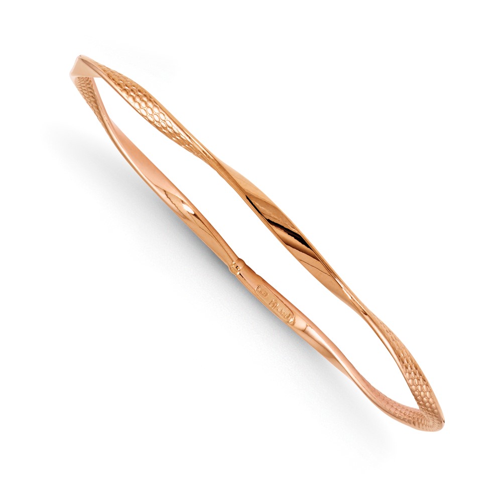 14K Rose Gold Polished Textured Twisted  Bangle Bracelet Raleigh Diamond Fine Jewelry Raleigh, NC