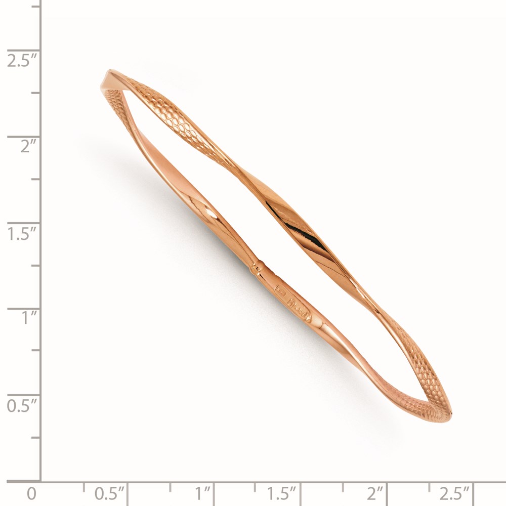 14K Rose Gold Polished Textured Twisted  Bangle Bracelet Image 2 Raleigh Diamond Fine Jewelry Raleigh, NC