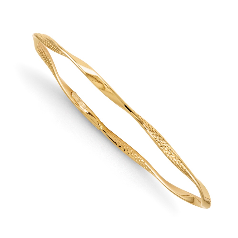 14K Yellow Gold Polished Textured Twisted  Bangle Bracelet Lennon's W.B. Wilcox Jewelers New Hartford, NY