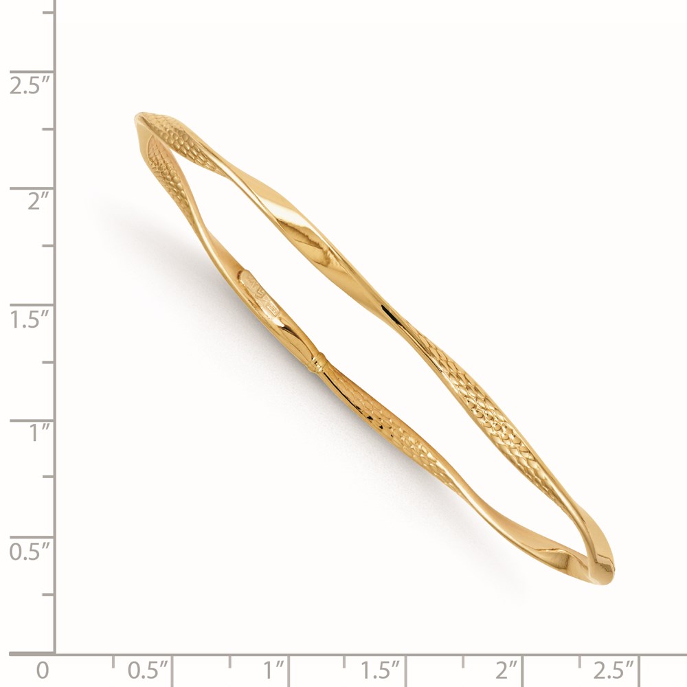 14K Yellow Gold Polished Textured Twisted  Bangle Bracelet Image 2 Lennon's W.B. Wilcox Jewelers New Hartford, NY