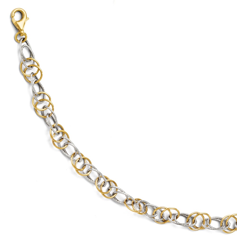 14K Two-Tone Gold Polished Textured Link Bracelet Raleigh Diamond Fine Jewelry Raleigh, NC